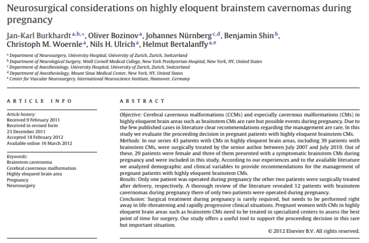 孕期脑干海绵状血管瘤手术治疗进展|INC国际巴特朗菲教授手术报导 孕期脑干海绵状血管瘤手术治疗进展|INC国际巴特朗菲教授手术报导