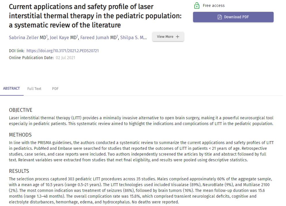 激光间质热疗LITT在儿童脑瘤、癫痫综述及INC加拿大Rutka教授成功案例 激光间质热疗LITT在儿童脑瘤、癫痫综述及INC加拿大Rutka教授成功案例